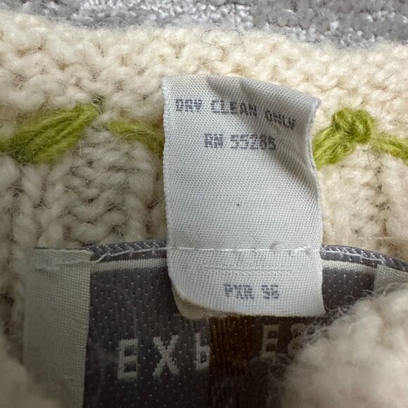 VTG Express Tricot Sweater Womens Medium Snowflake Pom Poms Chunky 90s Holiday - Picture 10 of 13